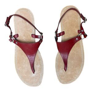 New Gap Red Leather T-Strap Sandals Size 10 Y2K Classic Bohemian Minimalist